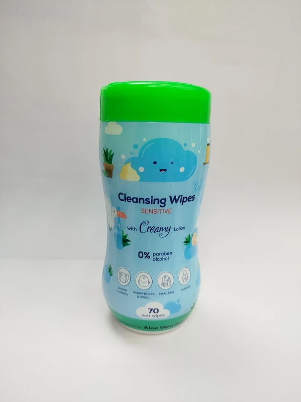 دستمال مرطوب کودک بیبی لند کانواس مدل cleaning wipes بسته 70 عددی حاوی عصاری آلوئه ورا